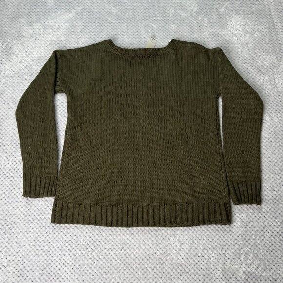 Francesca's Knit Sweater Womens Medium Large Green Long Sleeves Ribbed - Picture 8 of 16